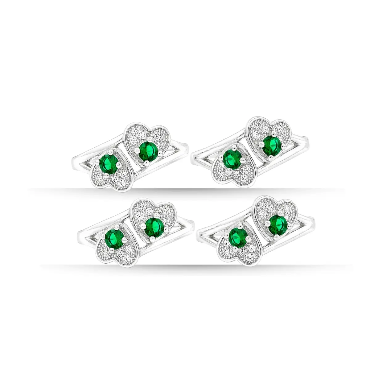 925 Sterling Silver Toe Ring Pair Of 2 Green Stone Elegant Design For Women